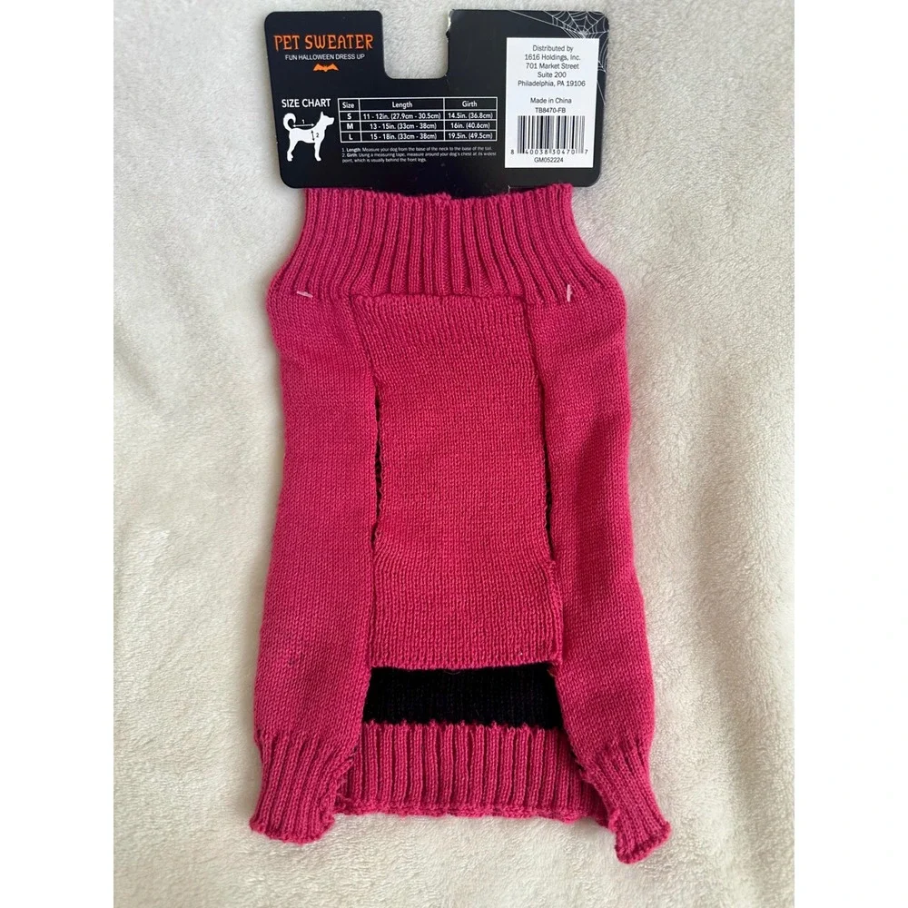 Ghoul Gang Halloween Dog Pet Sweater‎ Medium Pink Knit Minor Flaw